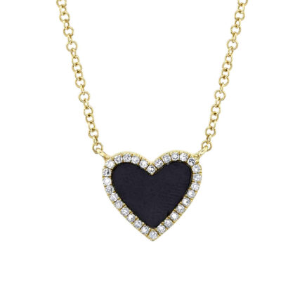 0.09Ct Diamond & 0.59Ct Black Onyx Heart Necklace