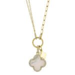 Mother Of Pearl Clover Paper Clip Link Necklace