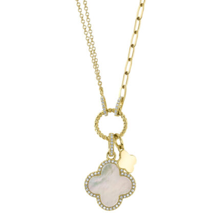 Mother Of Pearl Clover Paper Clip Link Necklace