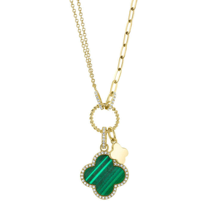 Malachite Clover Paper Clip Link Necklace