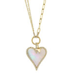 Mother Of Pearl Heart Paper Clip Link Necklace