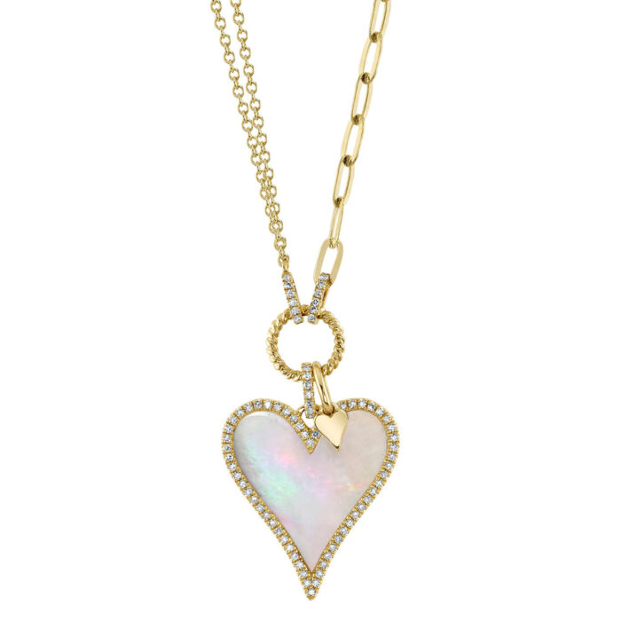 Mother Of Pearl Heart Paper Clip Link Necklace