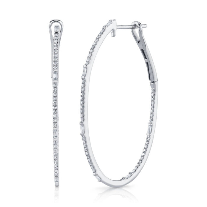 Diamond Baguette Oval Hoop Earring