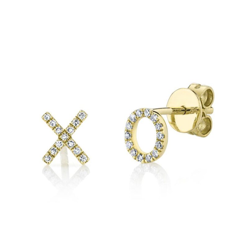 14K Yellow Gold 0.09Ct “XO” Diamond Stud Earrings