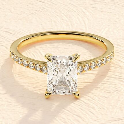 Elongated Emerald Cut 3ct Lab Grown Diamond Engagement Rings
