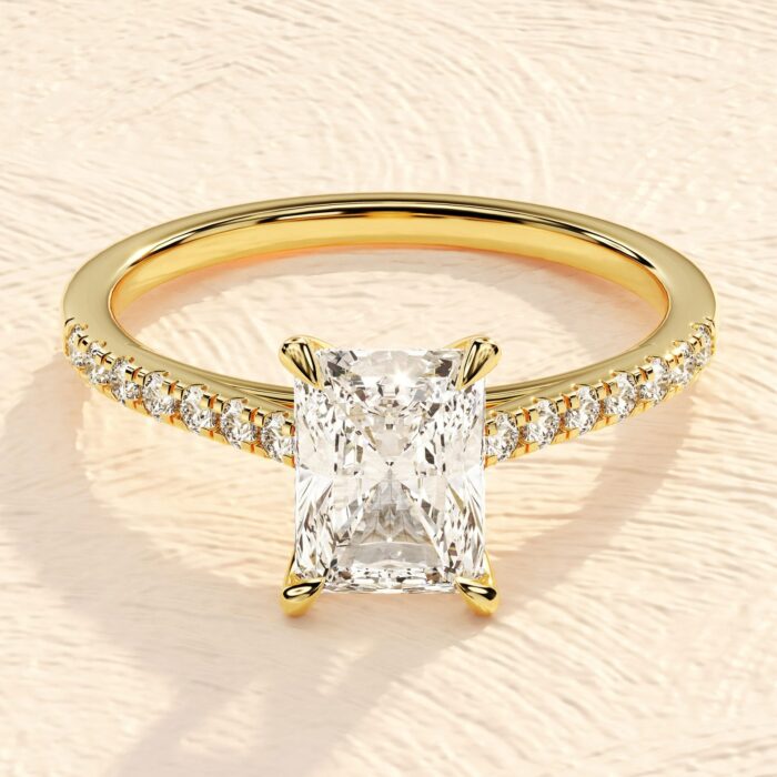 Elongated Emerald Cut 3ct Lab Grown Diamond Engagement Rings