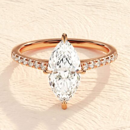 Marquise Cut 14K Solid Gold 4ct Lab Grown Diamond Engagement Ring