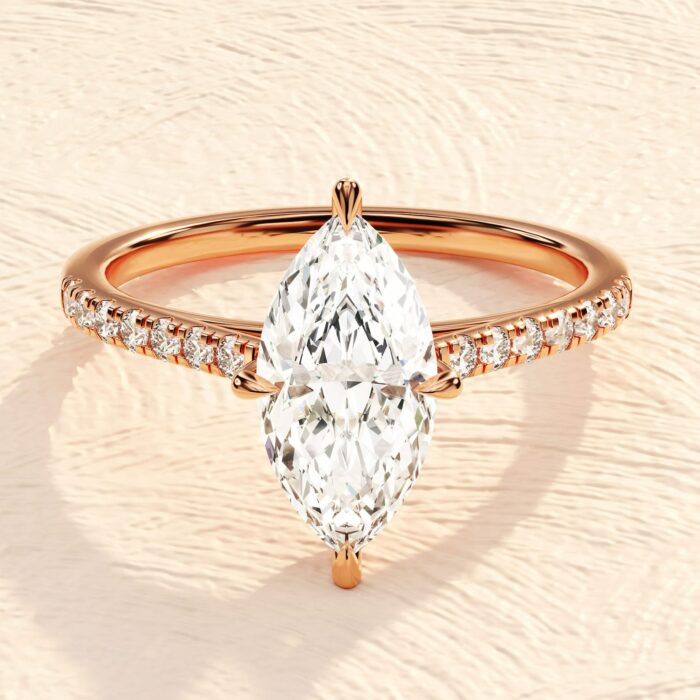 Marquise Cut 14K Solid Gold 4ct Lab Grown Diamond Engagement Ring