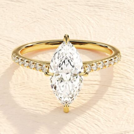 Marquise Cut 14K Solid Gold Lab Grown Diamond Engagement Ring