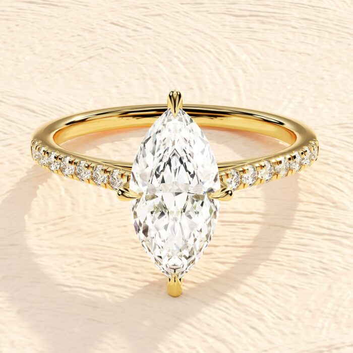 Marquise Cut 14K Solid Gold Lab Grown Diamond Engagement Ring