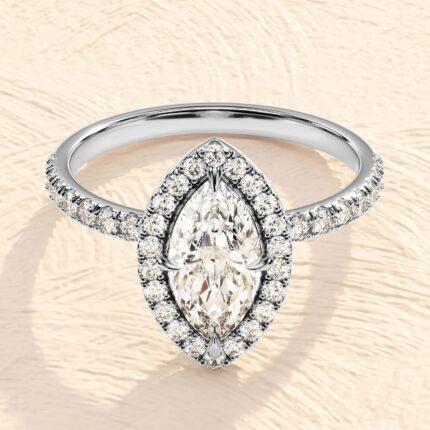 Pear Cut Halo Ring 4ct Lab Grown Diamond Engagement Ring