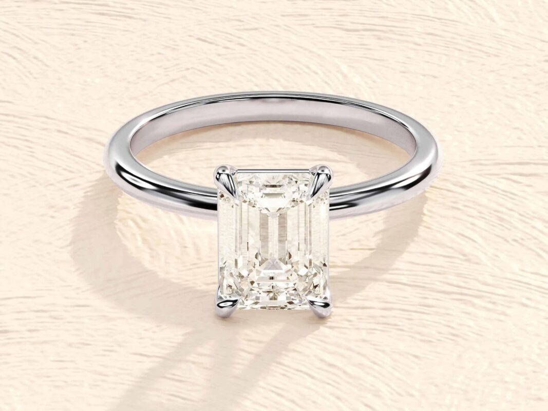 4 Prong Cushion Emerald Cut Lab Grown Diamond 3ct Engagement Ring