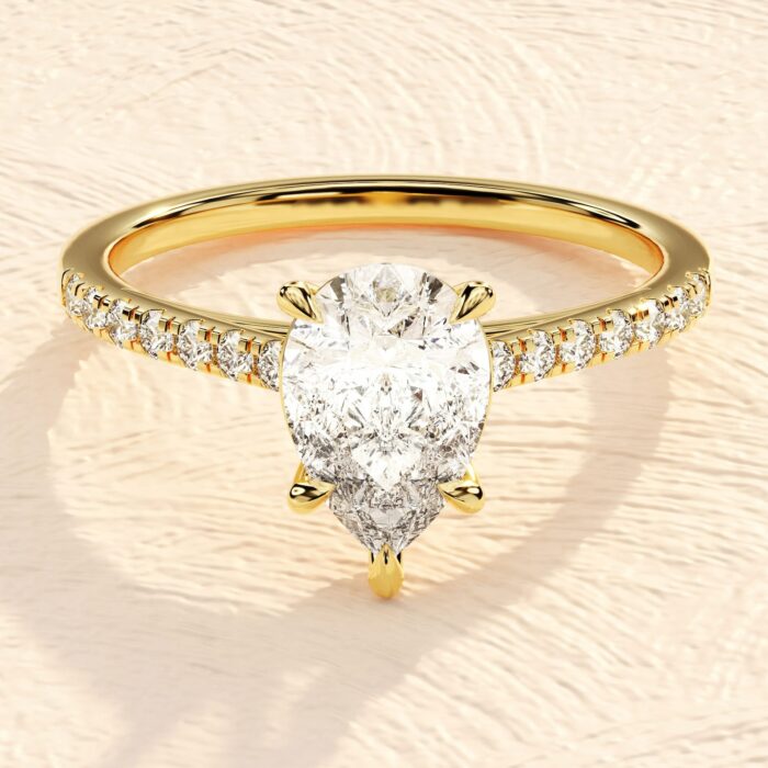 14 K Solid Gold 2.5ct Pear Cut lab Grown Diamond Engagement Ring
