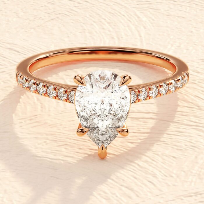 14 K Solid Gold 3.5ct Pear Cut lab Grown Diamond Engagement Ring