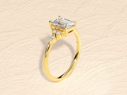 3ct Emerald Cut Engagement Ring with Marquise and Round Side Stones