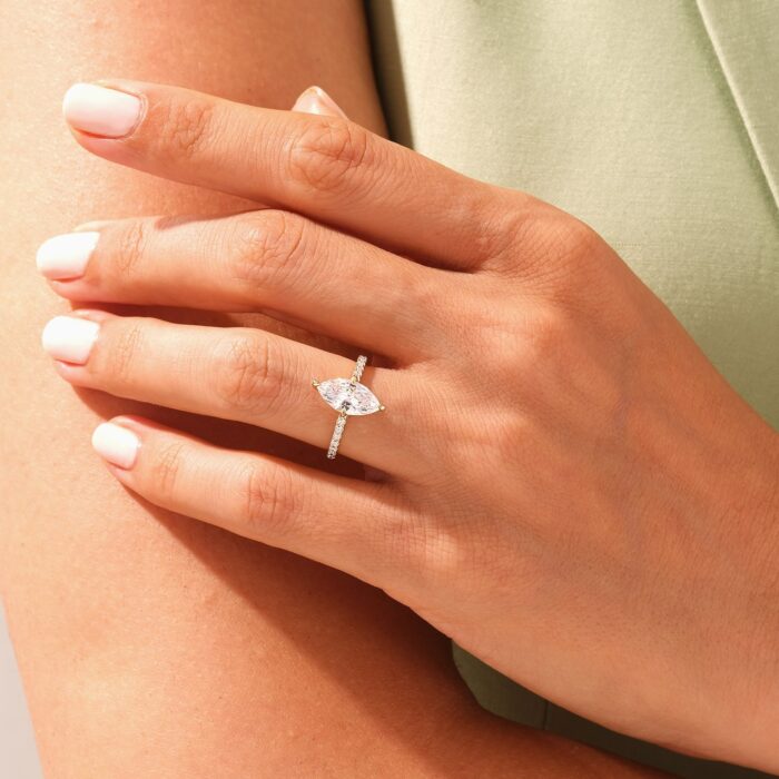 Marquise Cut 3ct 14K Solid Gold Lab Grown Diamond Engagement Ring