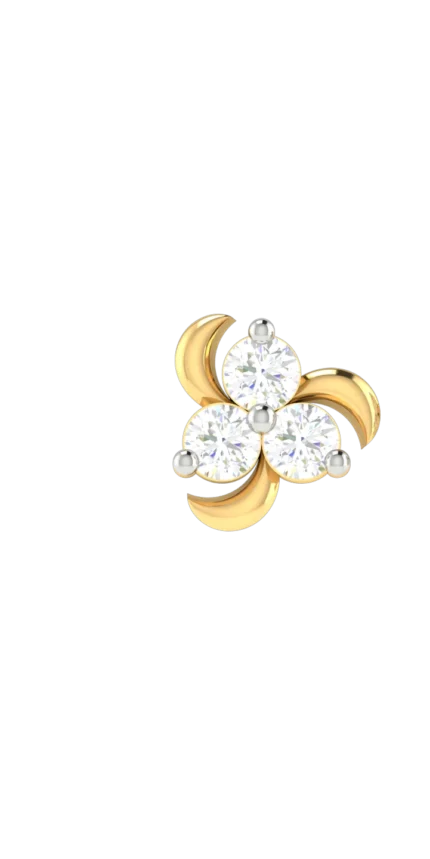 18K Solid Gold 0.08CT Trinity Diamond Nose Pin