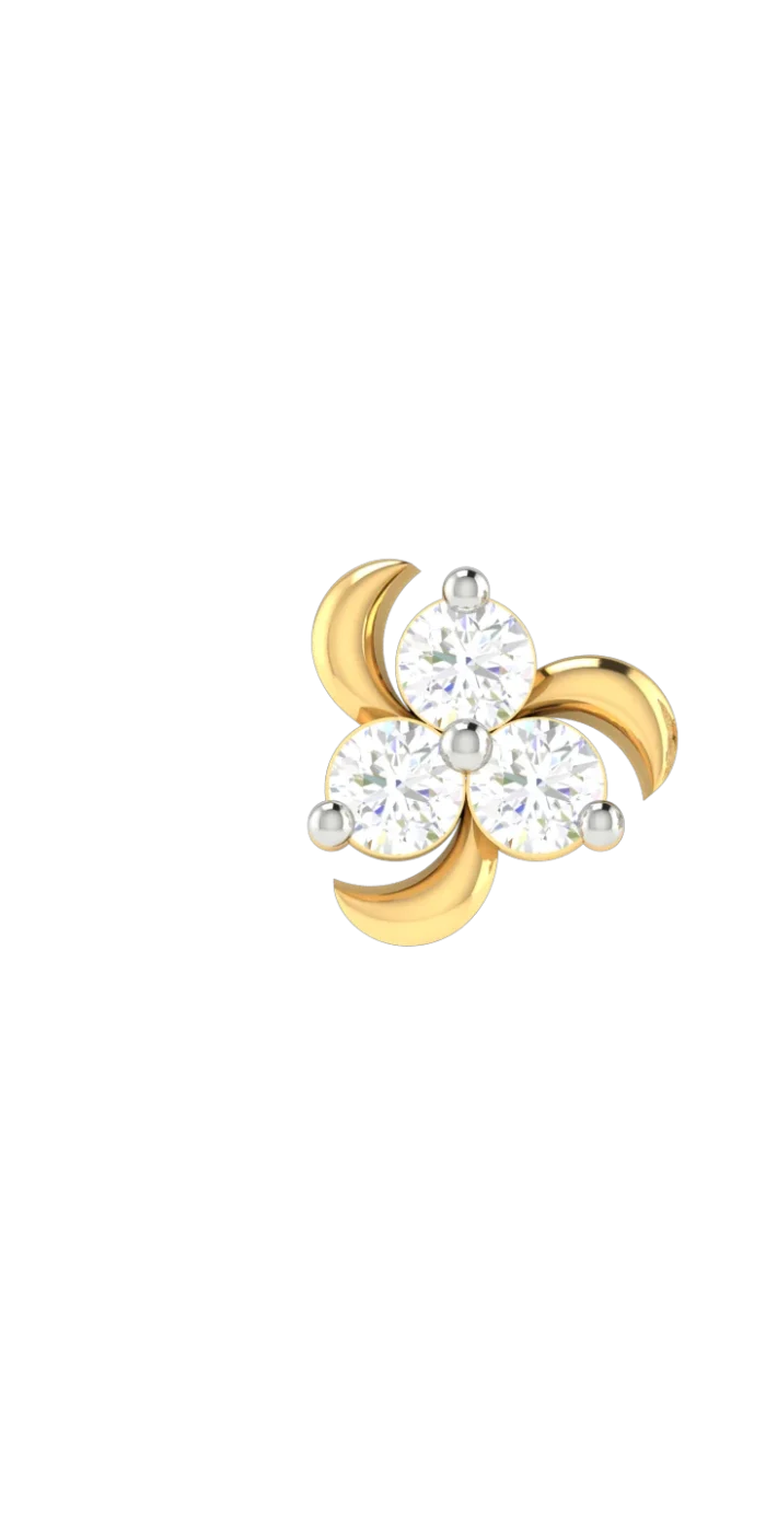 18K Solid Gold 0.08CT Trinity Diamond Nose Pin