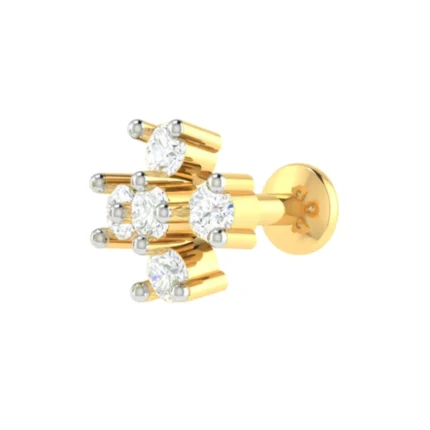 18K Solid Gold 0.08 CT Ominous Nose Pin