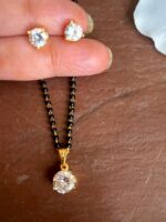 18K Solid Gold 1CT CZ Mangalsutra with Black Beads