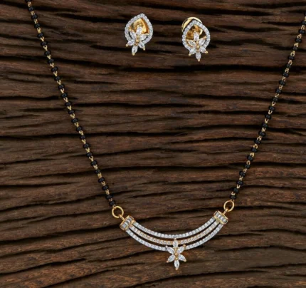 18K Solid Gold 02 CT Zircon Bridal Mangalsutra Jewelry