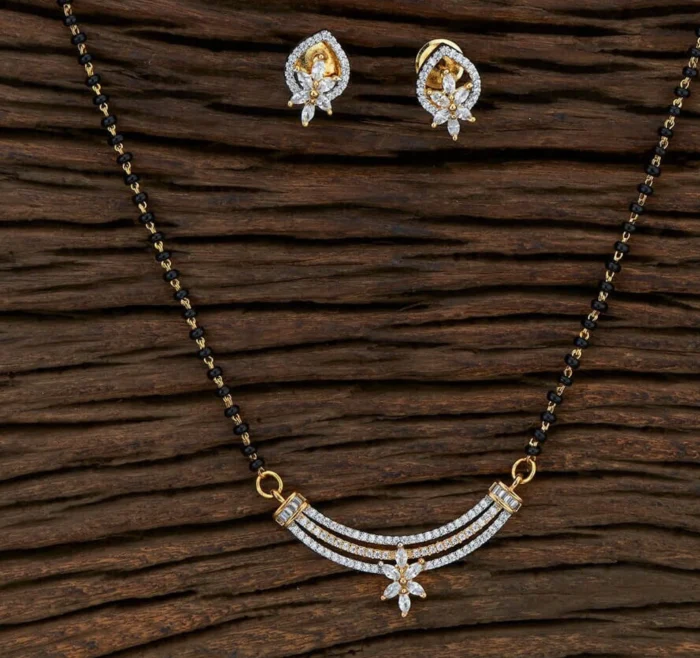 18K Solid Gold 02 CT Zircon Bridal Mangalsutra Jewelry