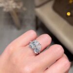 18K Solid Gold Emerald & Pear Cut Diamond Toi et Moi Engagement Ring