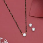 18K Solid Gold 1CT Black Beads CZ Mangalsutra Necklace