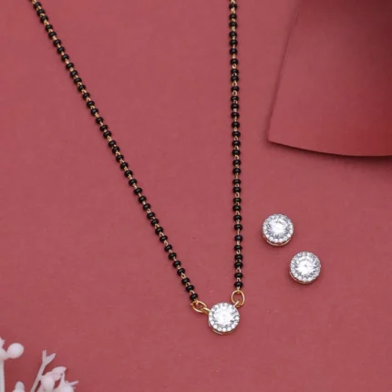18K Solid Gold 1CT Black Beads CZ Mangalsutra Necklace