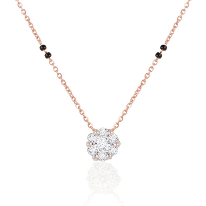 18K Solid Gold 02 CT Dainty Diamond Cluster Mangalsutra