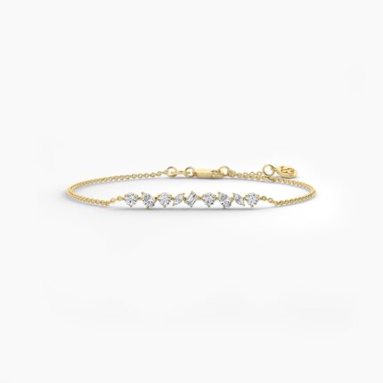 18K Solid Gold 0.90CT Dainty Multi-Shape Diamond Bracelet