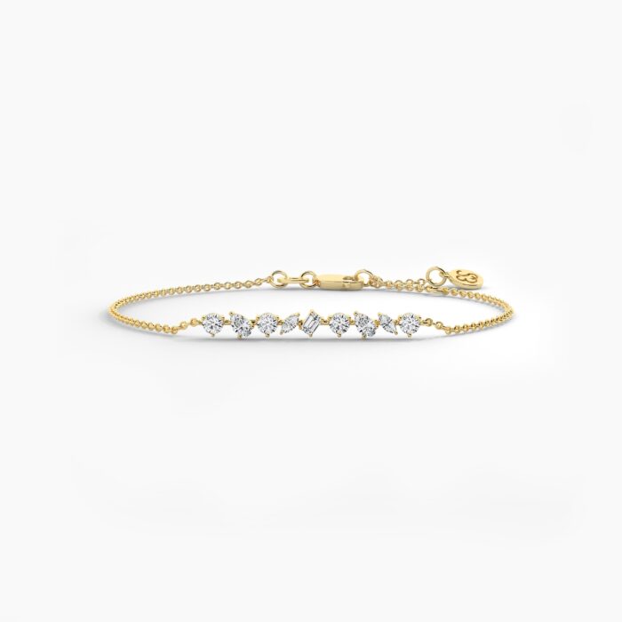18K Solid Gold 0.90CT Dainty Multi-Shape Diamond Bracelet