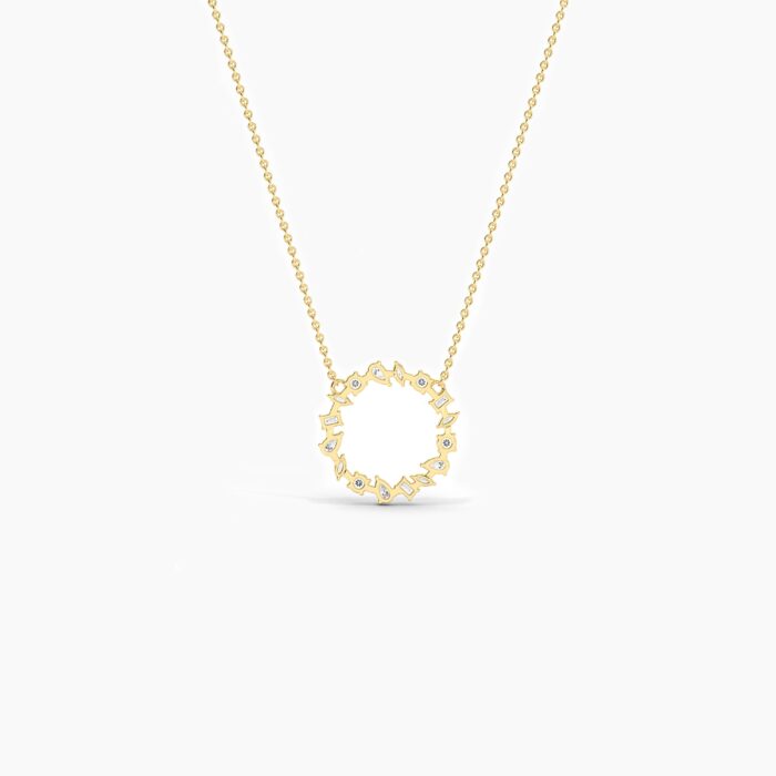 18K Solid Gold 1.33Ct Diamond Cluster Circle Necklace