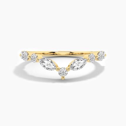 18K Solid Gold 0.82CT Curved Diamond Wedding Band