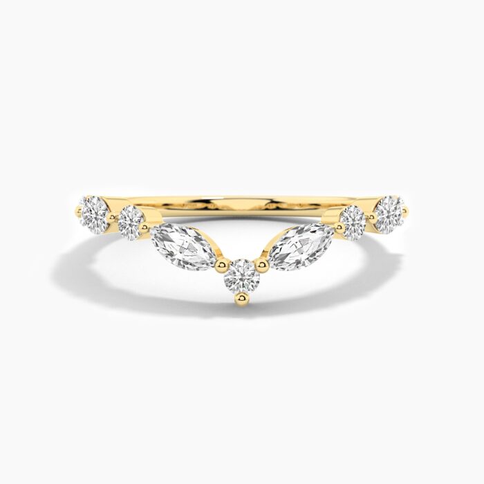 18K Solid Gold 0.82CT Curved Diamond Wedding Band