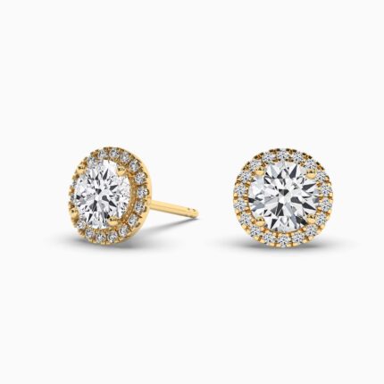 18K Solid Gold 2.20CT Round Cut Diamond Halo Stud Earrings