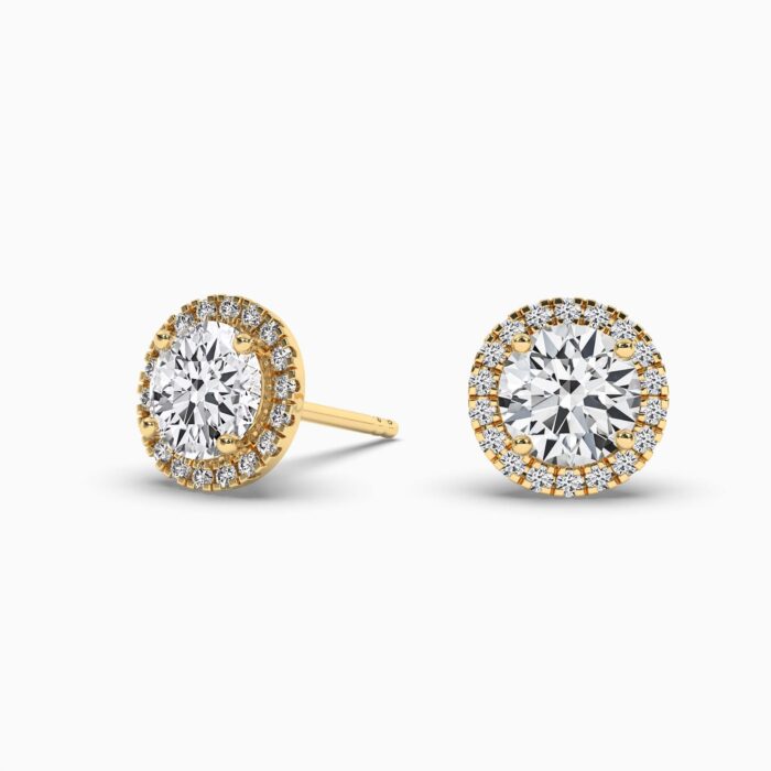 18K Solid Gold 2.20CT Round Cut Diamond Halo Stud Earrings