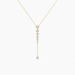 18K Solid Gold 1.50 CT Classic Cushion & Round Diamond Lariat Drop Necklace