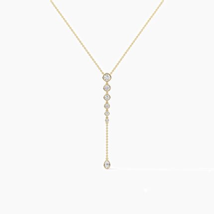 18K Solid Gold 1.50 CT Classic Cushion & Round Diamond Lariat Drop Necklace