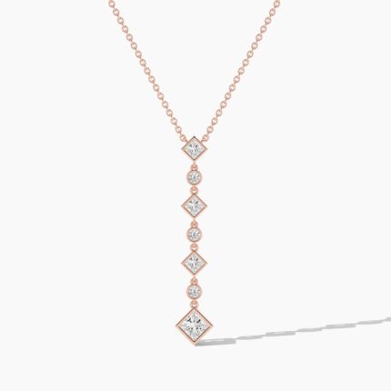 18K Solid Gold 1.15 Ct Classic & Round Cut Diamond Lariat Drop Necklace