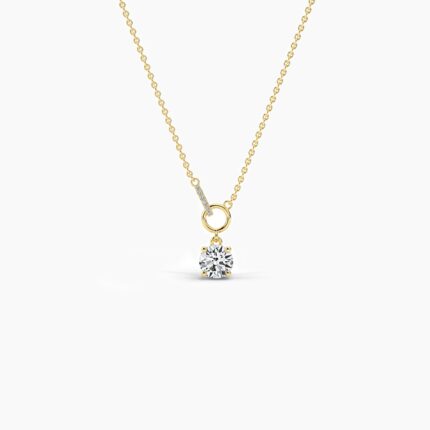 18K Solid Gold 1.03Ct Round Diamond Interlocking Solitaire Necklace