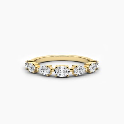 18K Solid Gold 1.14CT Oval & Pear Cut Diamond Wedding Band