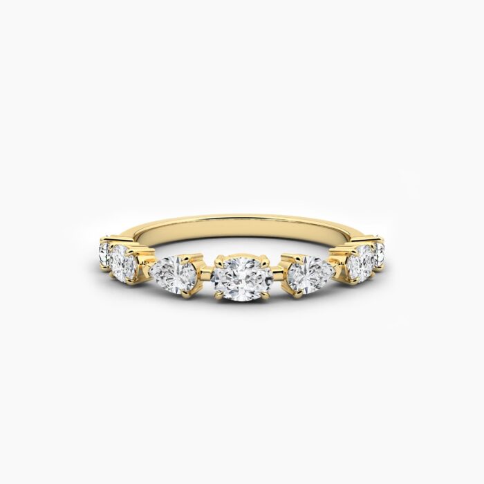 18K Solid Gold 1.14CT Oval & Pear Cut Diamond Wedding Band