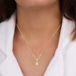 18K Solid Gold Heart & Pear Cut Diamond Drop Necklace