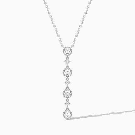 18K Solid Gold 1.15 CT Classic Round Cut Diamond Lariat Necklace