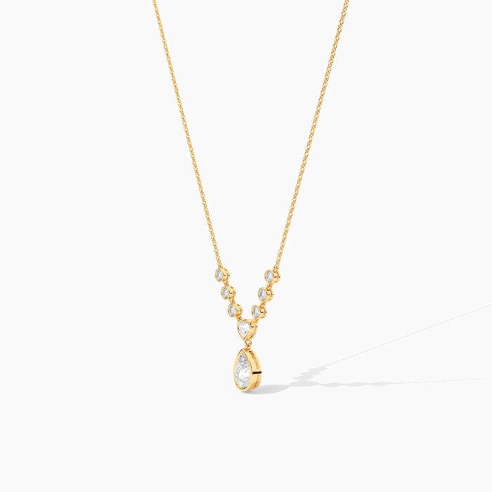 18K Solid Gold Heart & Pear Cut Diamond Drop Necklace