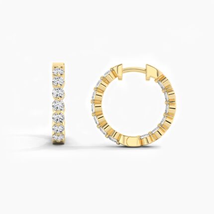 18K Solid Gold 2.20CT Round Cut Diamond Hoop Earrings