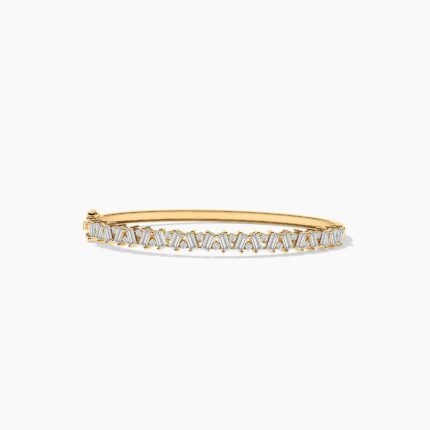 18K Solid Gold 2.90CT Baguette & Round Cut Diamond Bangle Bracelet