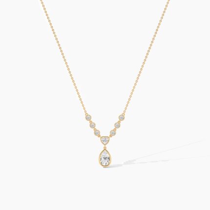 18K Solid Gold 1.59Ct Round Diamond Minimalist Drop Necklace