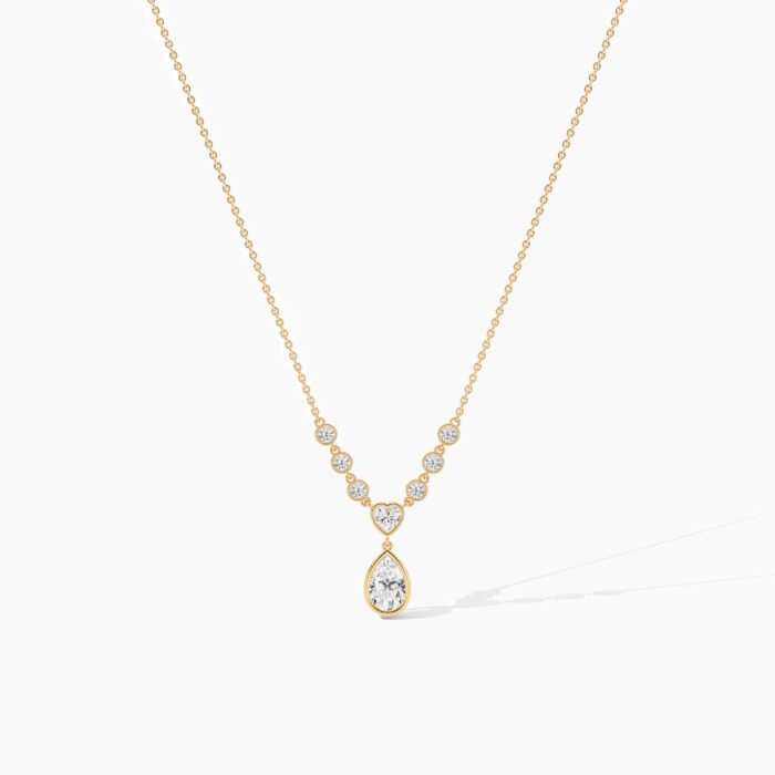 18K Solid Gold 1.59Ct Round Diamond Minimalist Drop Necklace
